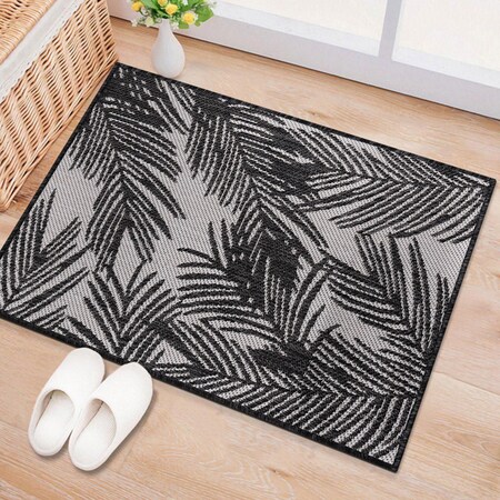 World Rug Gallery Contemporary Distressed Leaves Textured Flat Weave Indoor/Outdoor Area Rug 2' x 3' Black 117BLACK2X3